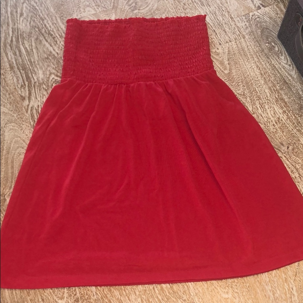 Red strapless tunic swimsuit coverup OP medium